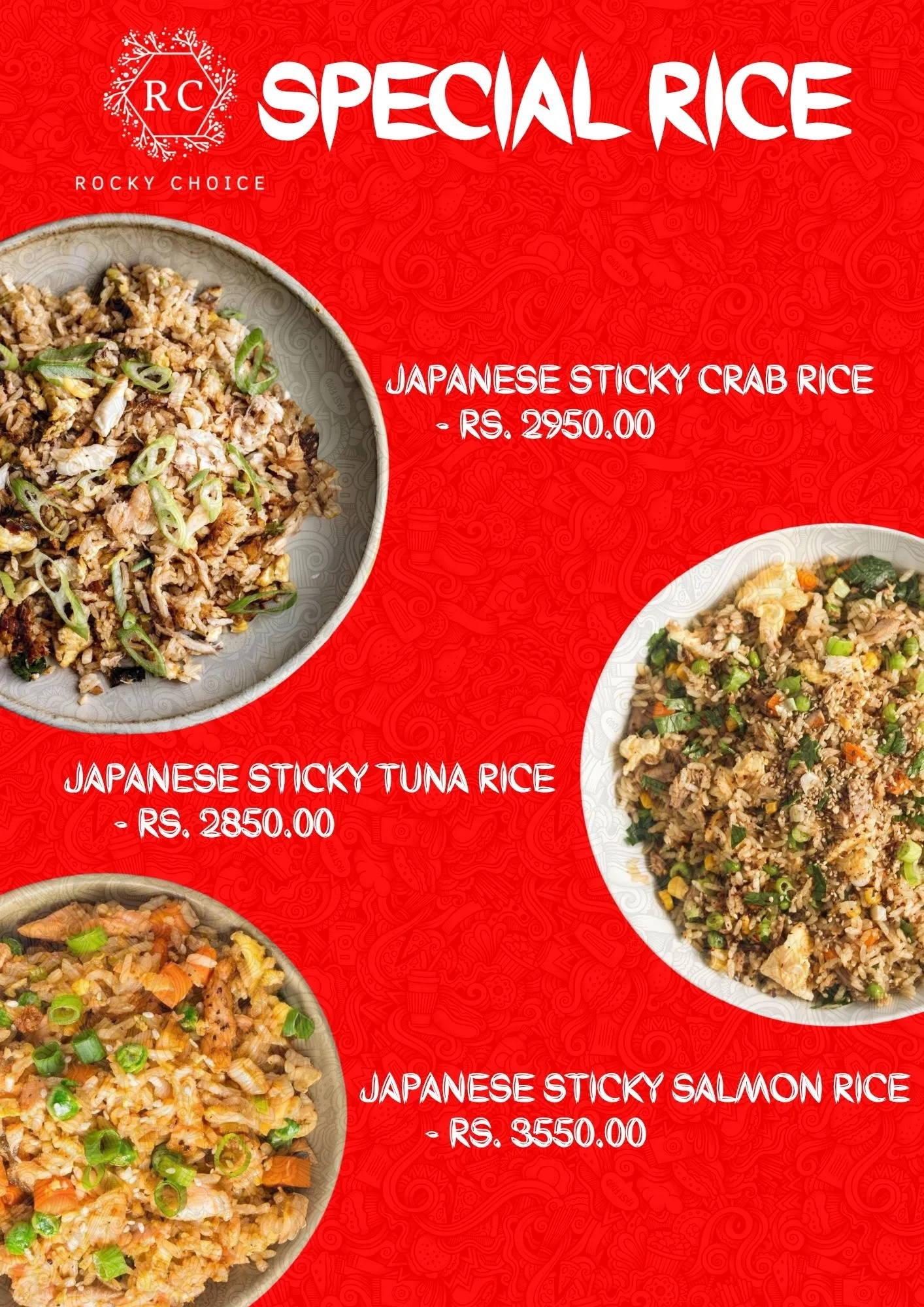 Rocky Choice Special Rice table top card